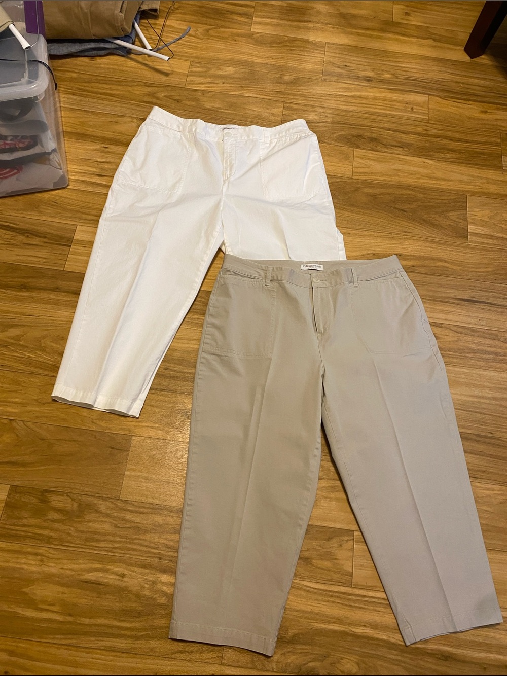 BOGO Coldwater Creek Women’s Crop Chinos in White and Khaki; size 14
